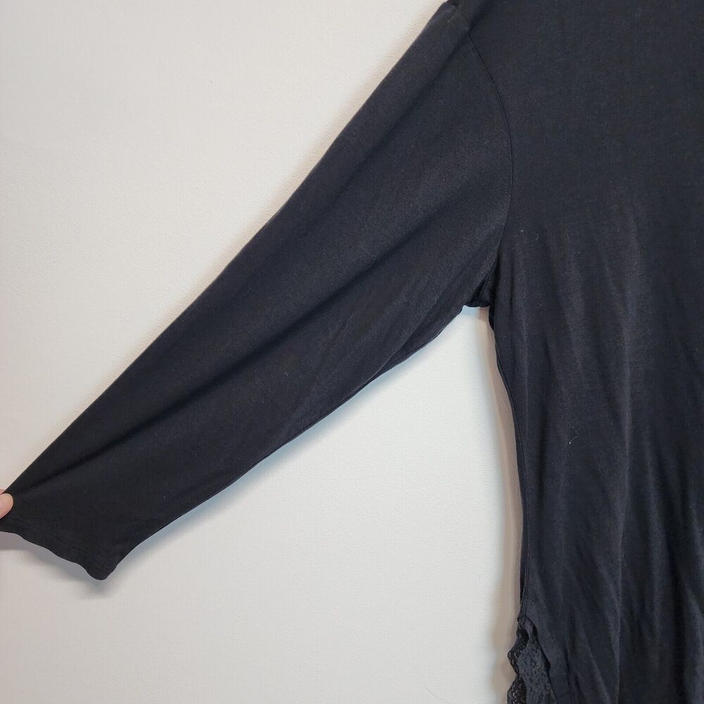 Sejour Womens Modal Shirt Top Size 2X Black Lace Trim Long Sleeve Scoop Neck - Picture 3 of 11